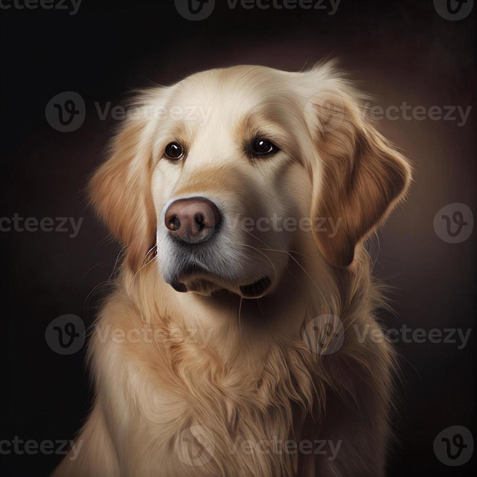 cachorro dourado retriever dentro Sombrio fundo foto