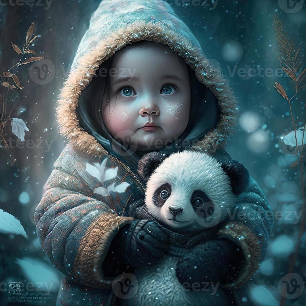 fofa bebê panda com inverno fada fundo foto