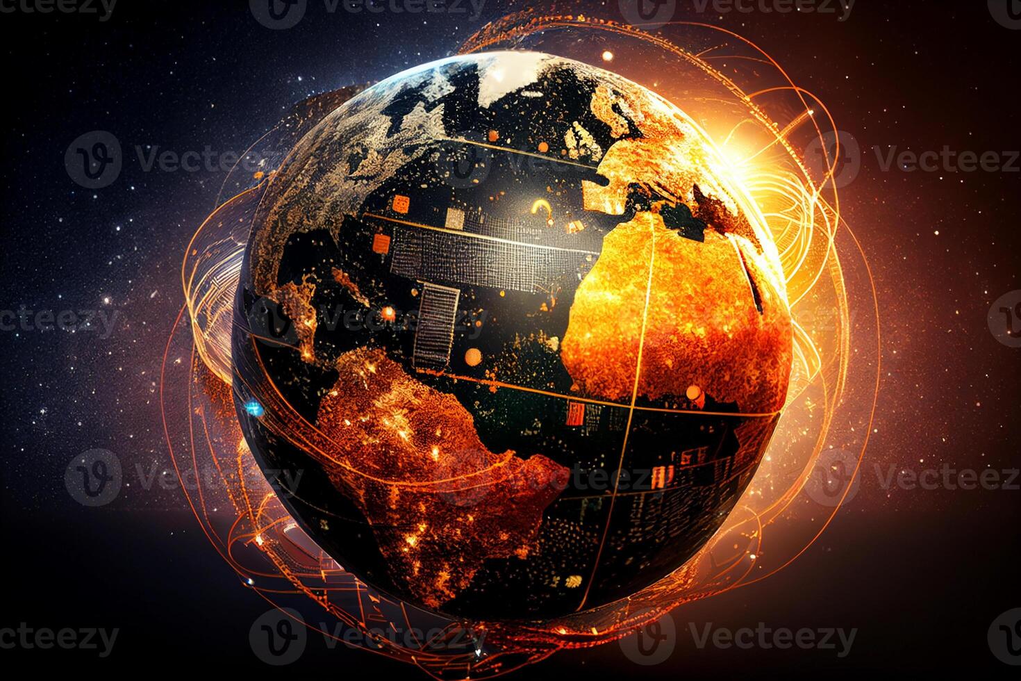 global rede conexão sobre planeta terra. globalização conceito. 3d Renderização generativo ai foto