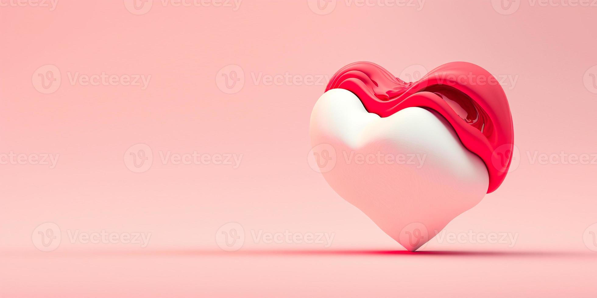 feliz dia dos namorados dia pódio decoração com coração forma balão, presente caixa, confete, 3d Renderização ilustração com Rosa fundo. foto