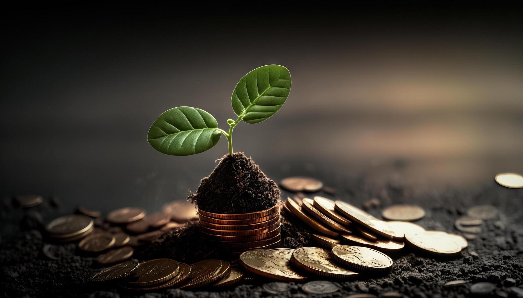 crescendo dinheiro - plantar em moedas - finança e investimento conceito. generativo ai foto