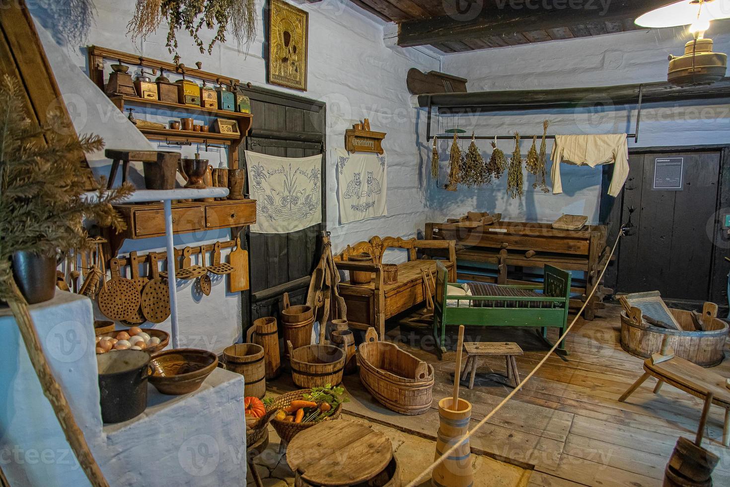 interior do uma histórico cabana dentro a ar livre museu foto