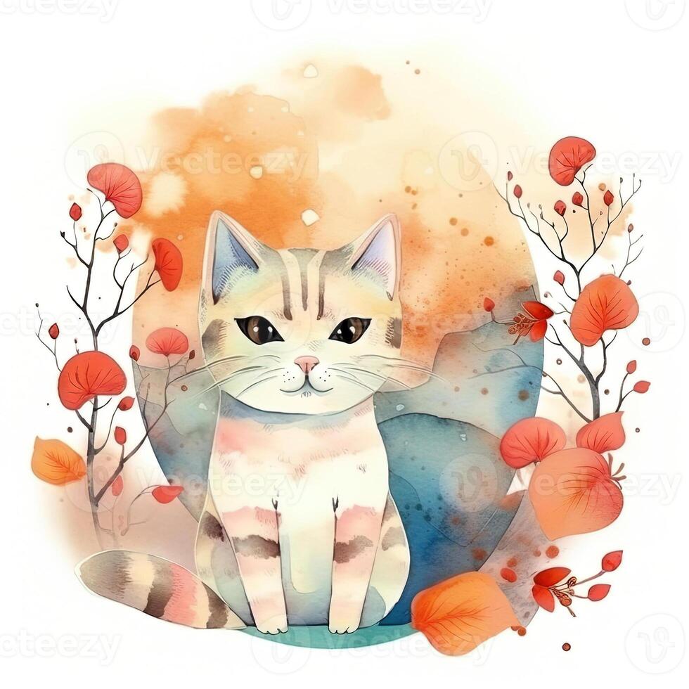 fofa e bonita ingênuo gato infantil aquarela. gerado ai. foto