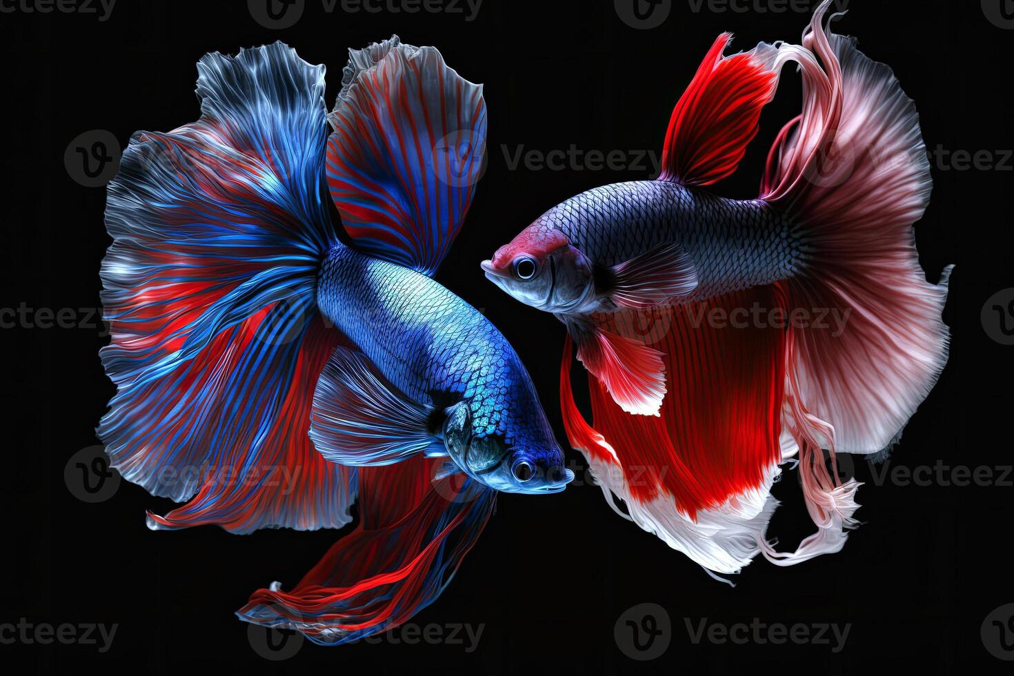 lindo colorida vermelho e azul do siamês betta peixe dentro avião Sombrio Preto fundo fez com generativo ai foto