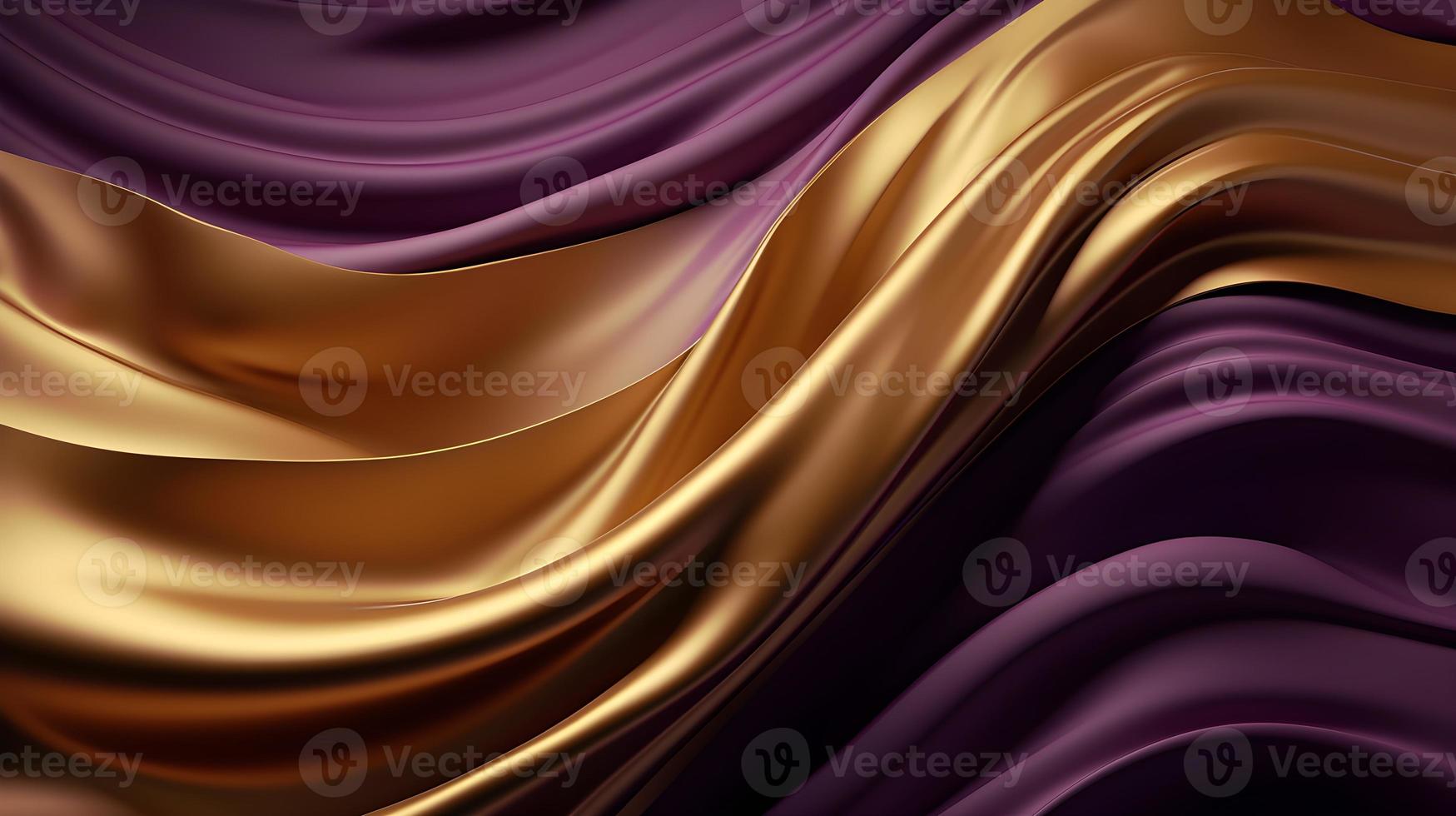 3d onda brilhante ouro e roxa gradiente seda tecido abstrato fundo foto