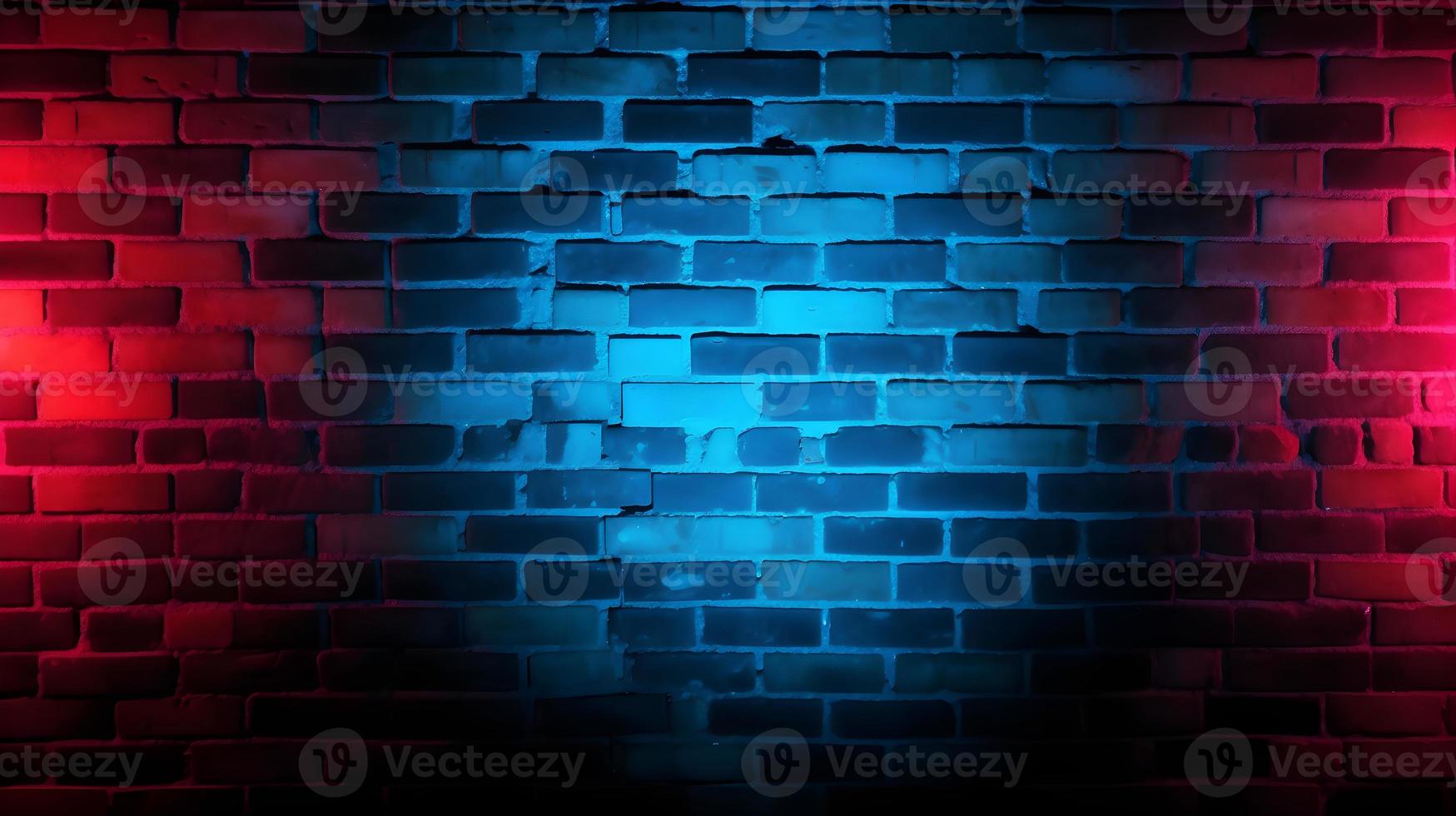 vermelho e azul néon luzes em tijolo parede textura fundo foto