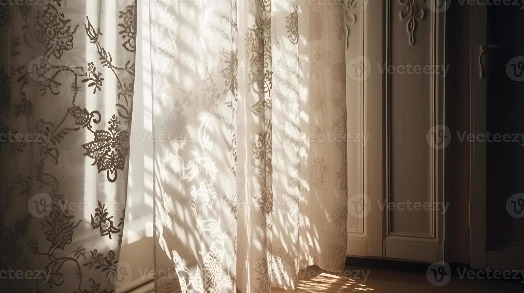 luz solar sombras em branco renda cortina - Primavera verão textura fundo foto