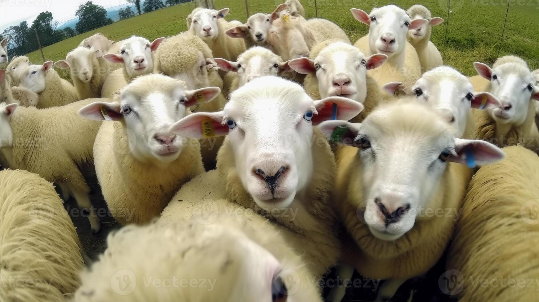 engraçado ovelha levar uma selfie em a Fazenda. generativo ai foto