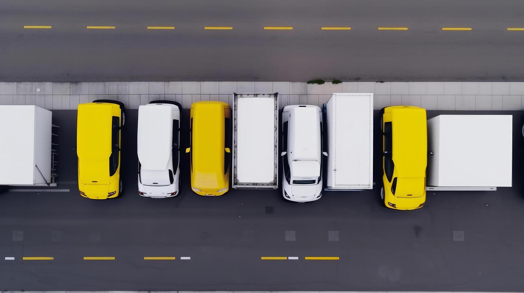 amarelo caminhões topo visualizar. ilustração ai generativo foto