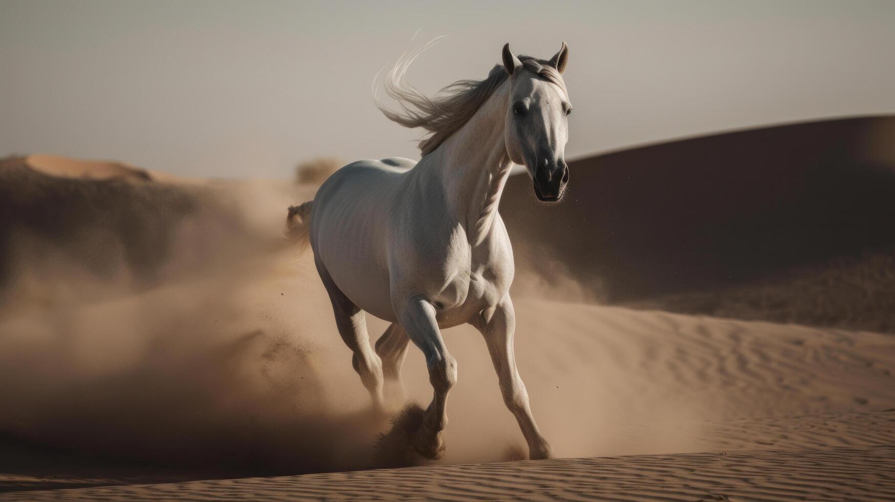 lindo branco cavalo dentro deserto. ilustração ai generativo foto