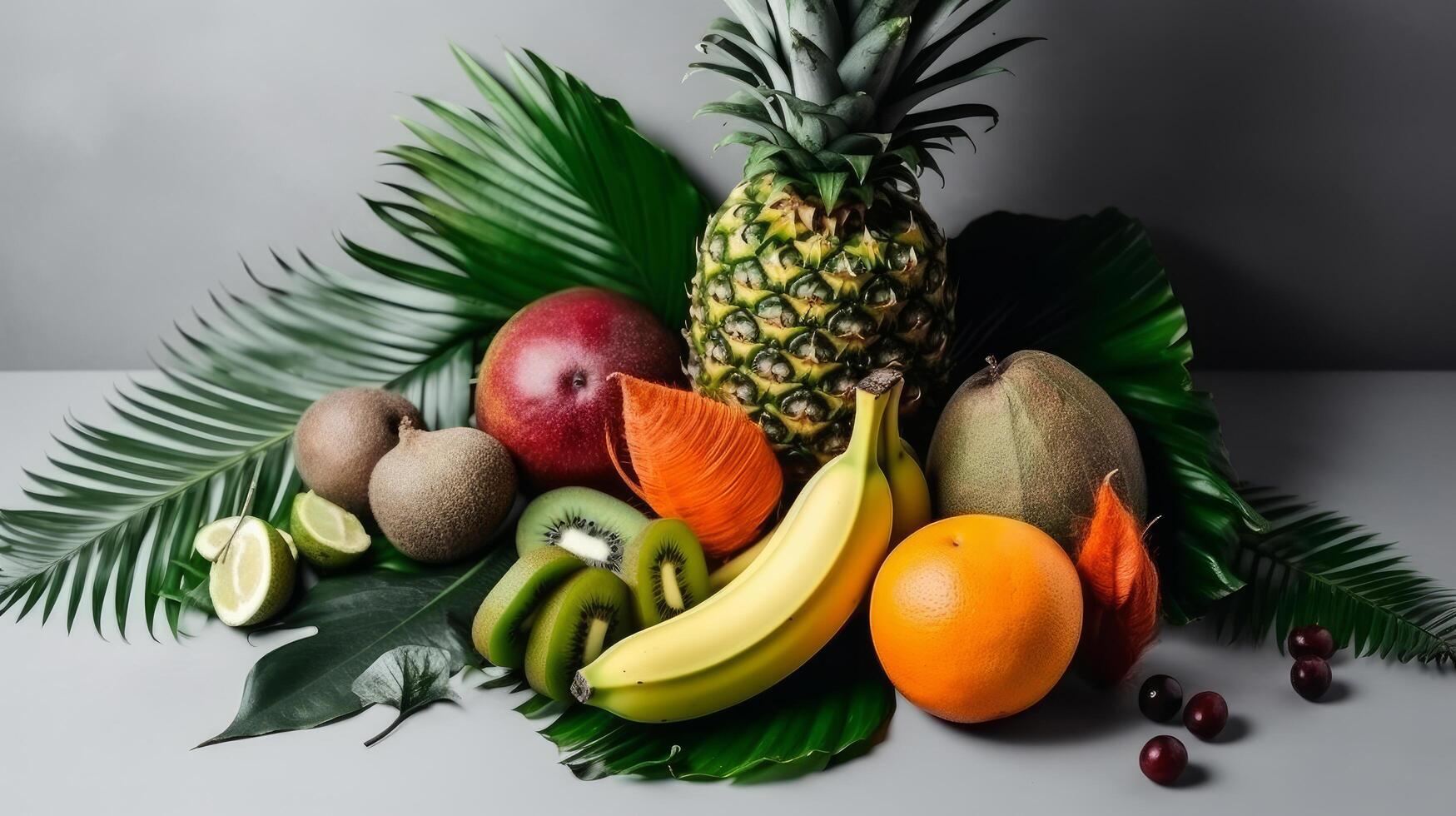 tropical fruta fundo. ilustração ai generativo foto