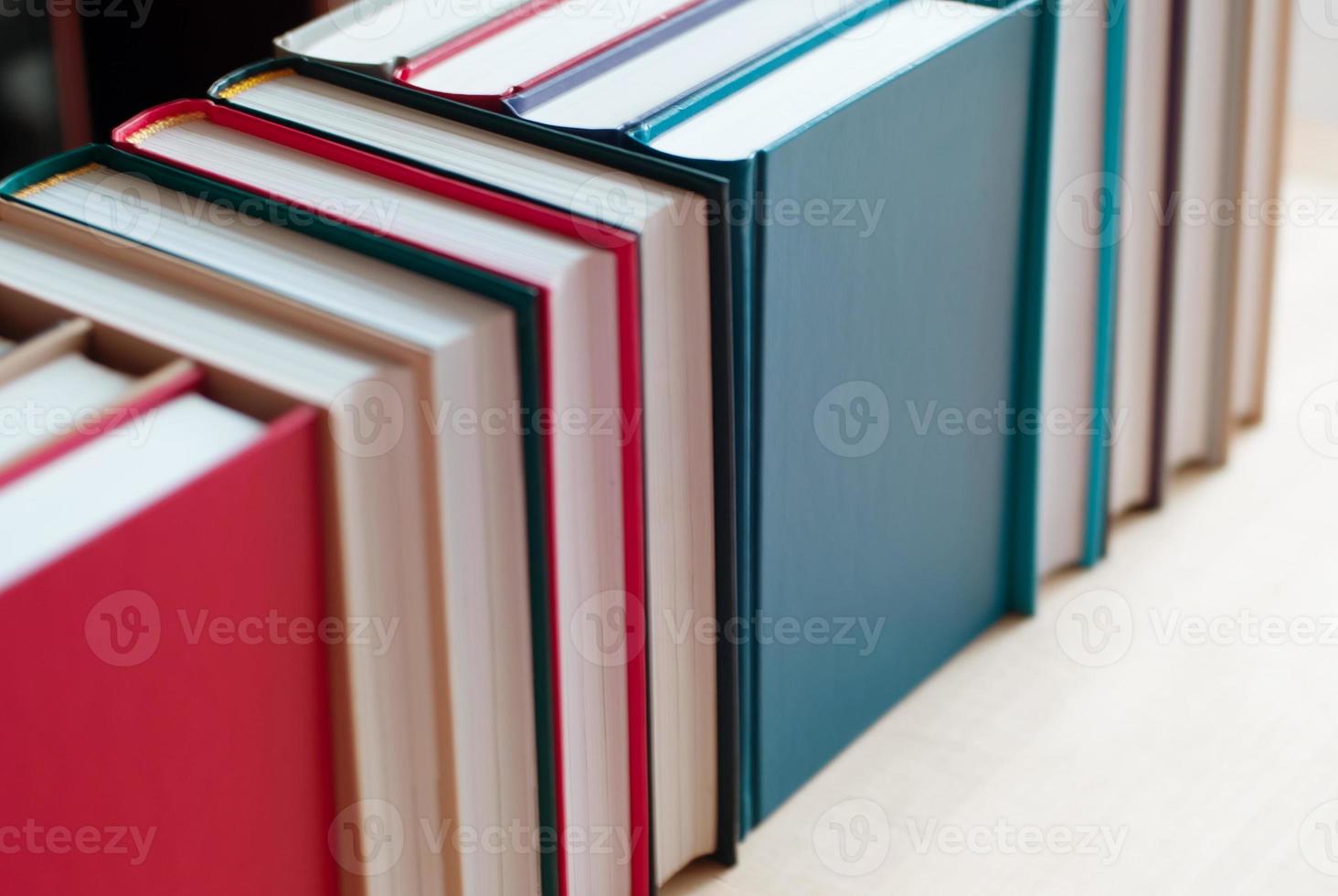 muitos livros em pé dentro uma linha foto