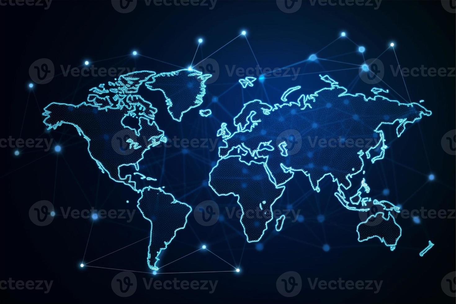 mundo mapa com global tecnologia social conexão rede com luzes e pontos foto