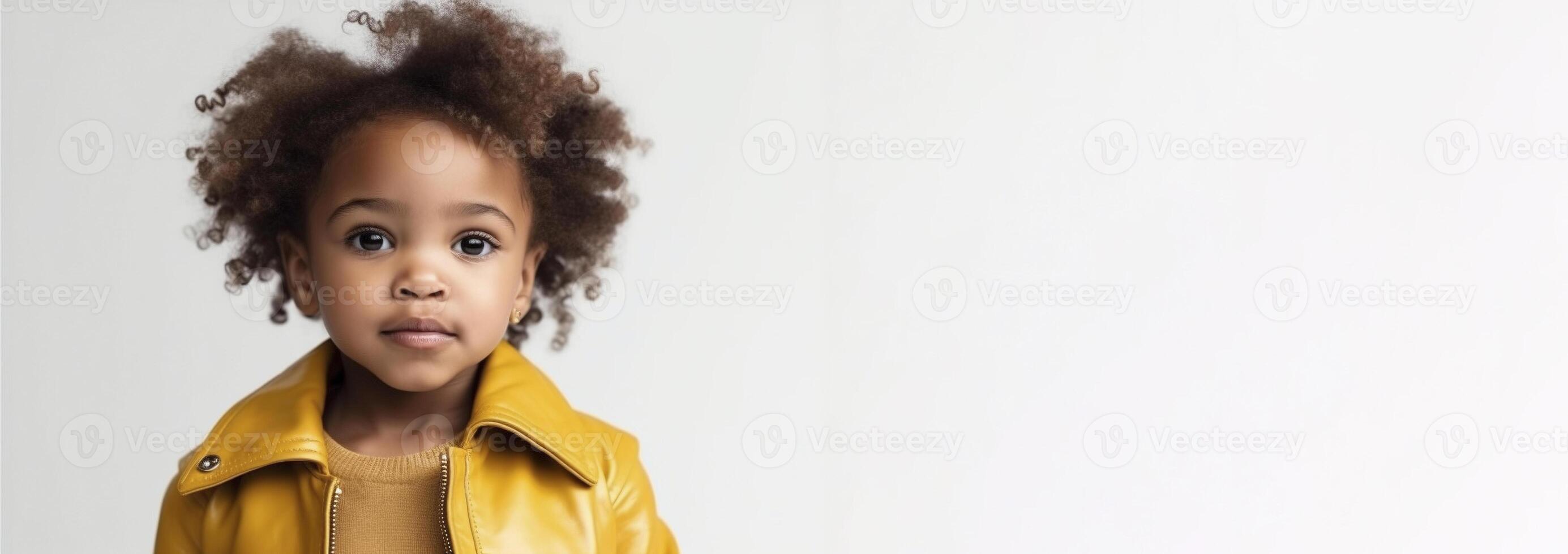 fofa pequeno africano americano menina em branco fundo, criada com generativo ai foto