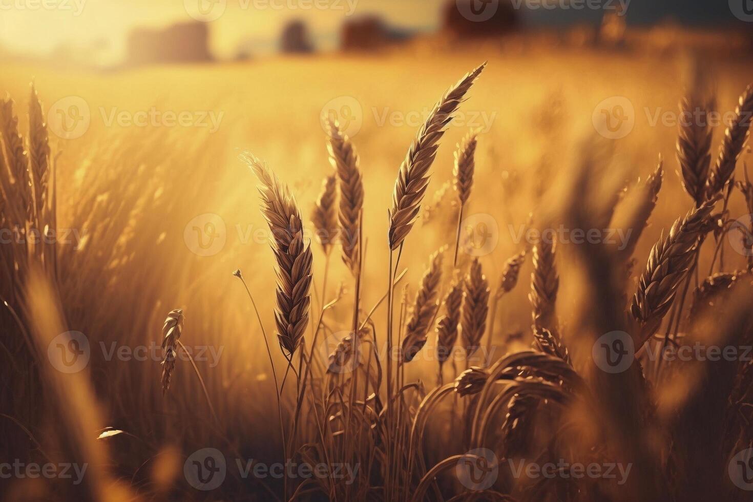 fechar-se do a dourado campo, criada com generativo ai foto