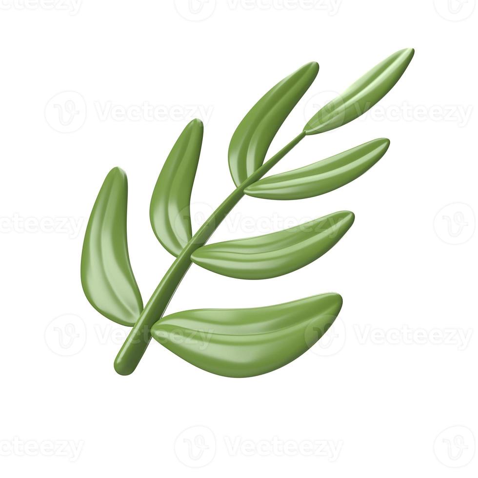 fofa 3d ícone detalhado verde Palma árvore ramo. triunfal entrada dentro Jerusalém ou Palma Domingo. ilustração isolado em branco fundo recorte caminho foto