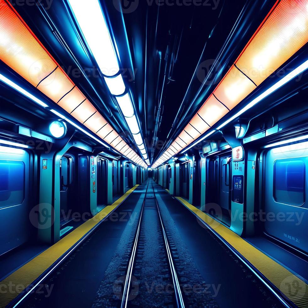 moderno trem estação plataforma, generativo arte de ai foto