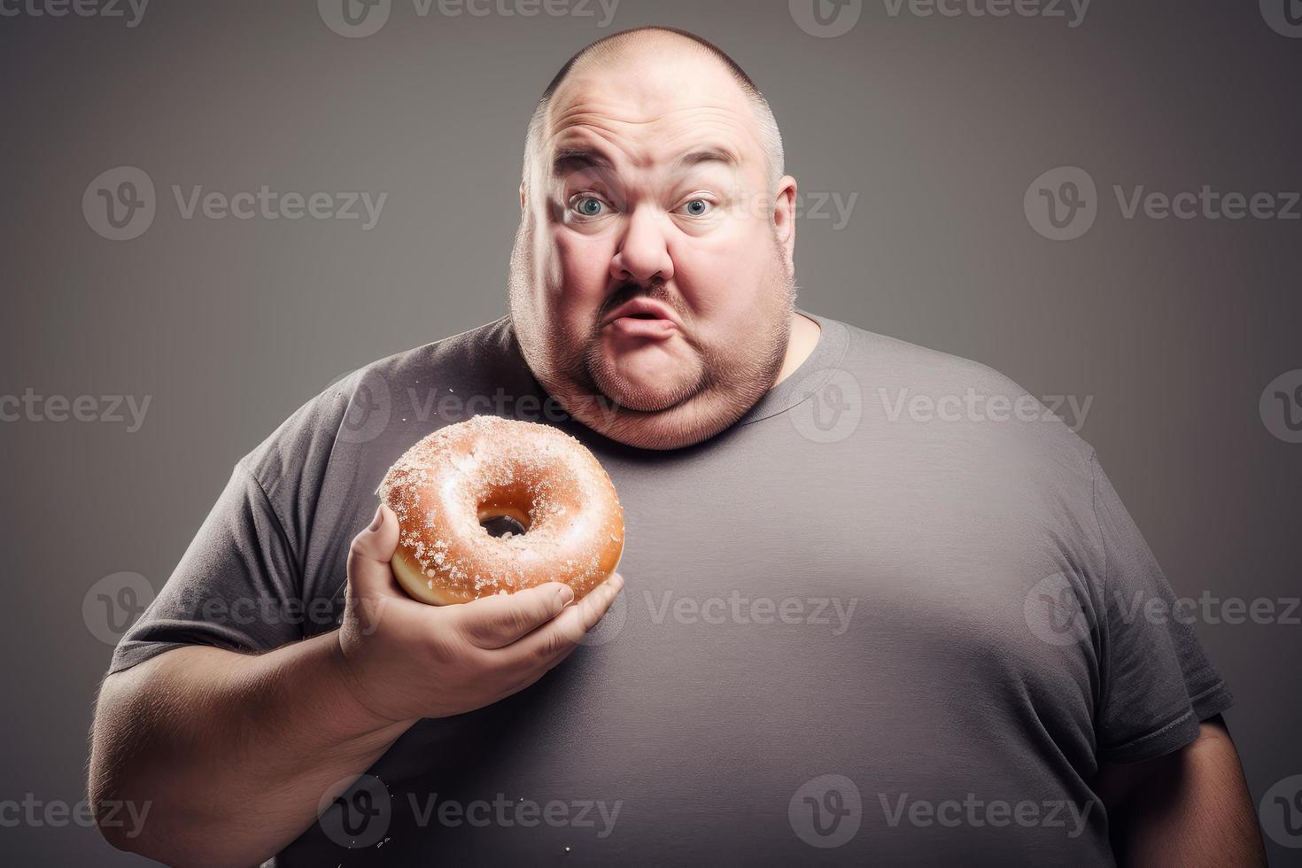 gordo homem segurando grande rosquinha. gerar ai foto