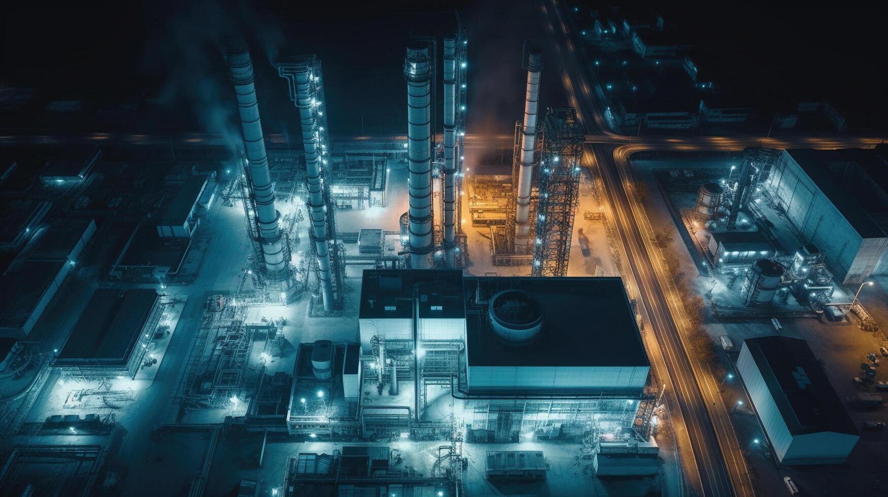 aéreo Visão do a óleo companhia dentro a noite ai gerado foto