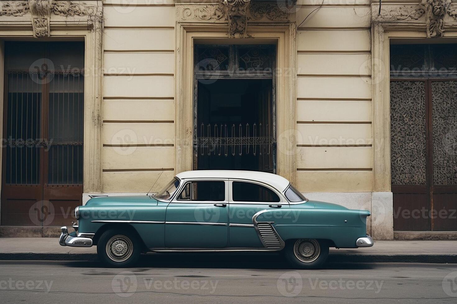 vintage cubano carro em a rua do Havana, criada com generativo ai foto