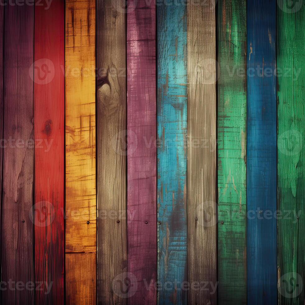 de madeira colorida arco Iris fundo fez do de madeira pranchas com cópia de espaço para texto. generativo ai. foto