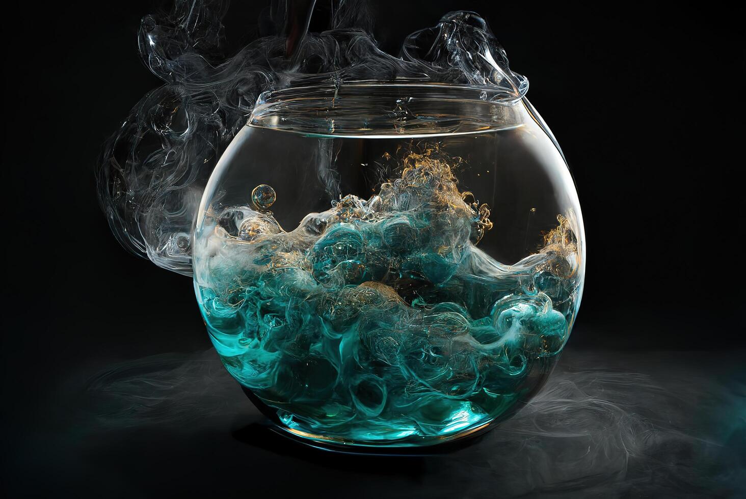 azul fumaça dentro aquário com água. ai gerado foto