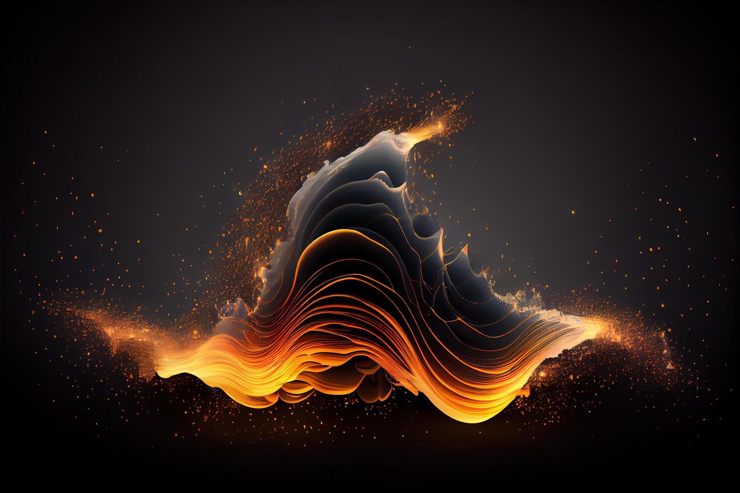 laranja fogosa abstrato ondas em uma Preto fundo. ai gerado foto