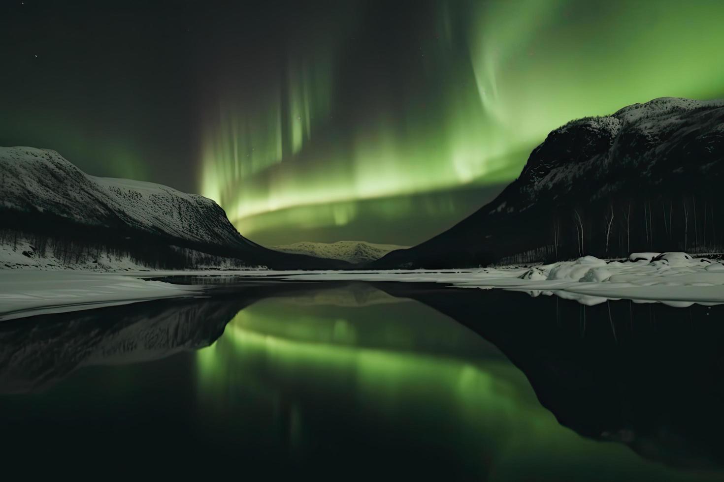 aurora boreal em a Noruega. verde norte luzes acima montanhas. noite céu com polar luzes. noite inverno panorama com aurora foto