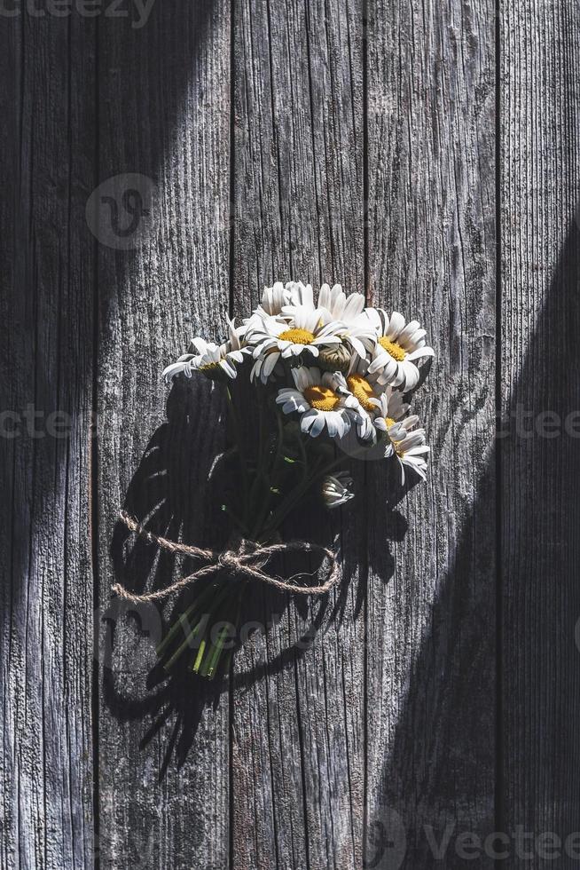 grupo do flores silvestres em cinzento de madeira fundo dentro luz solar foto
