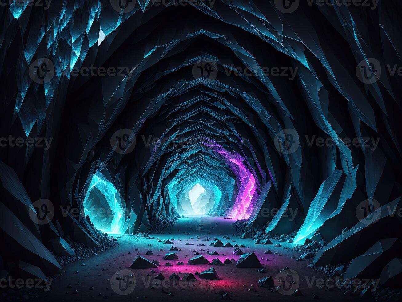brilhando cristal caverna túnel ai gerado foto