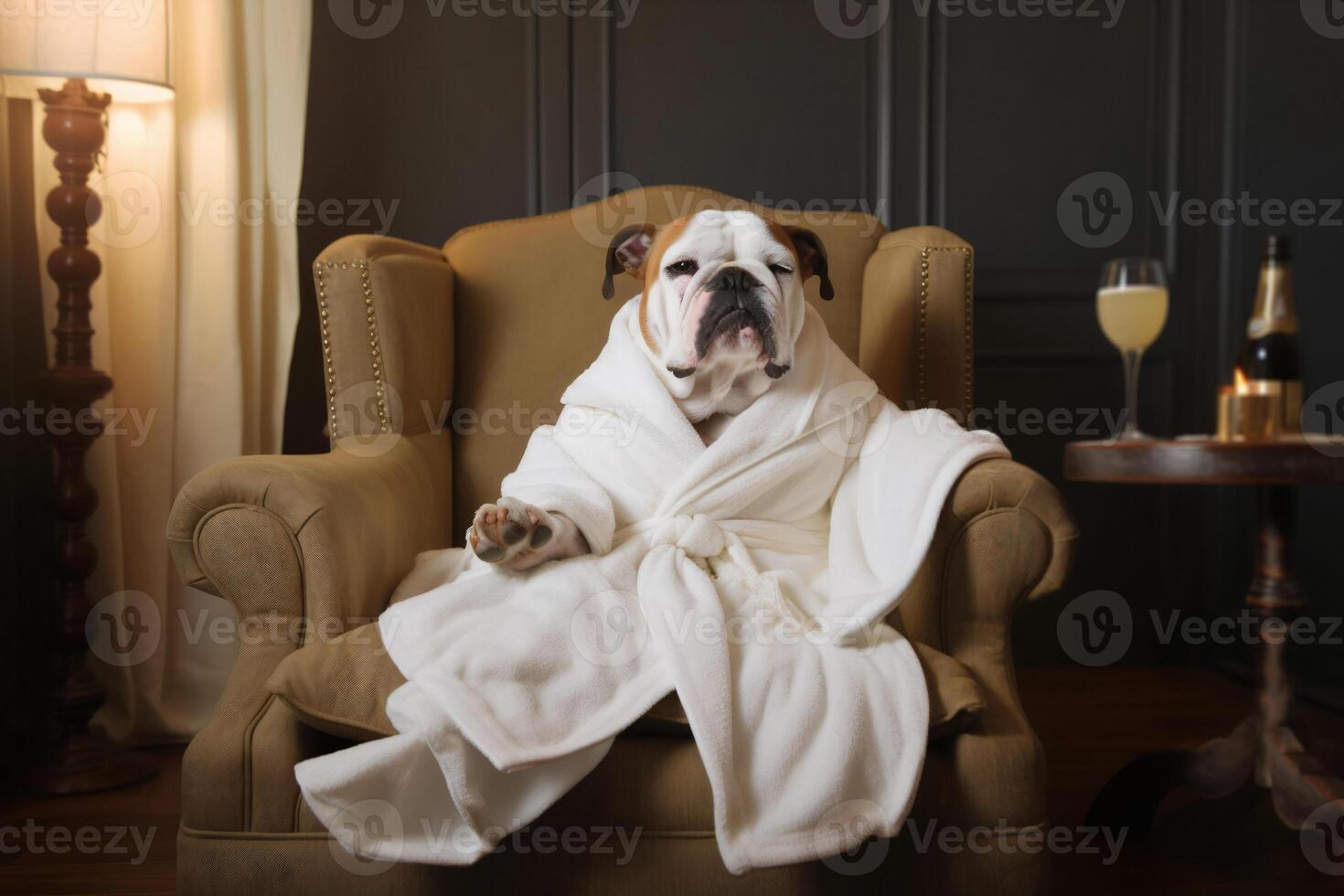 cachorro é relaxante depois de banho. animais de estimação spa, aliciamento salão, animal recorrer. animal Cuidado serviço, tomando banho. descansar, relaxar, bem-estar. generativo ai. foto