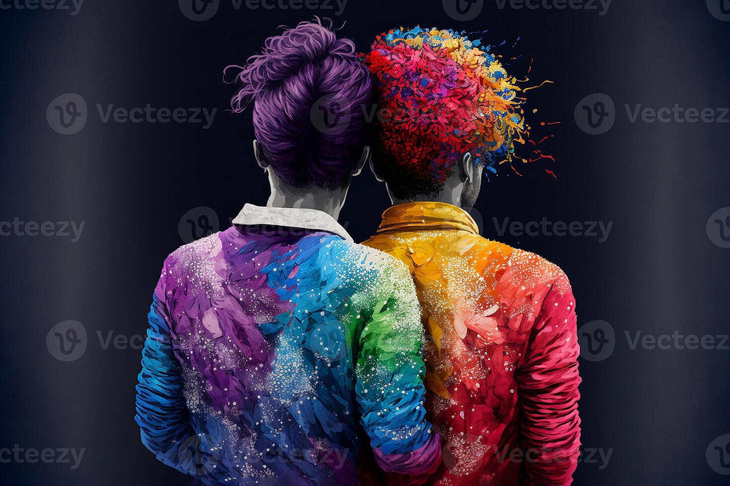 costas Visão desenho animado do lgbtq casal com amar. lgbtq orgulho conceito. mínimo tecnologia. generativo ai. foto