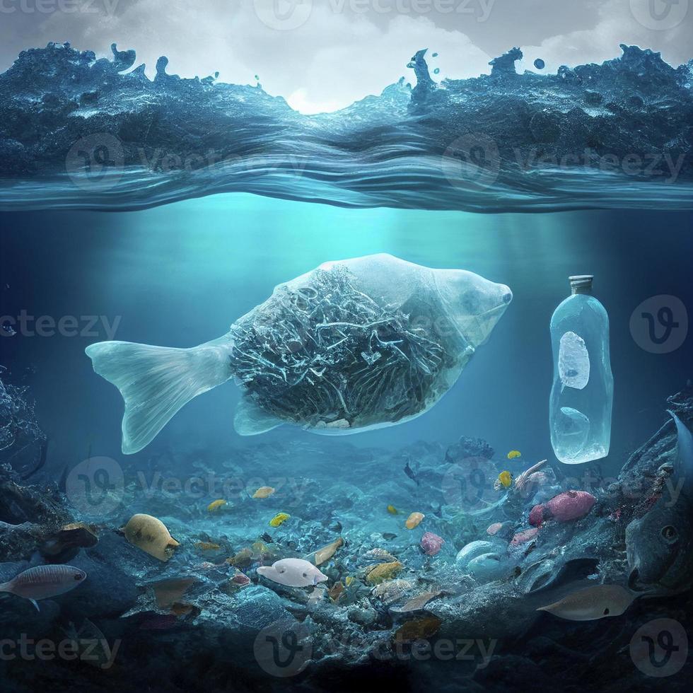 lixo dentro a oceano, ecológico conceito, ai geração foto