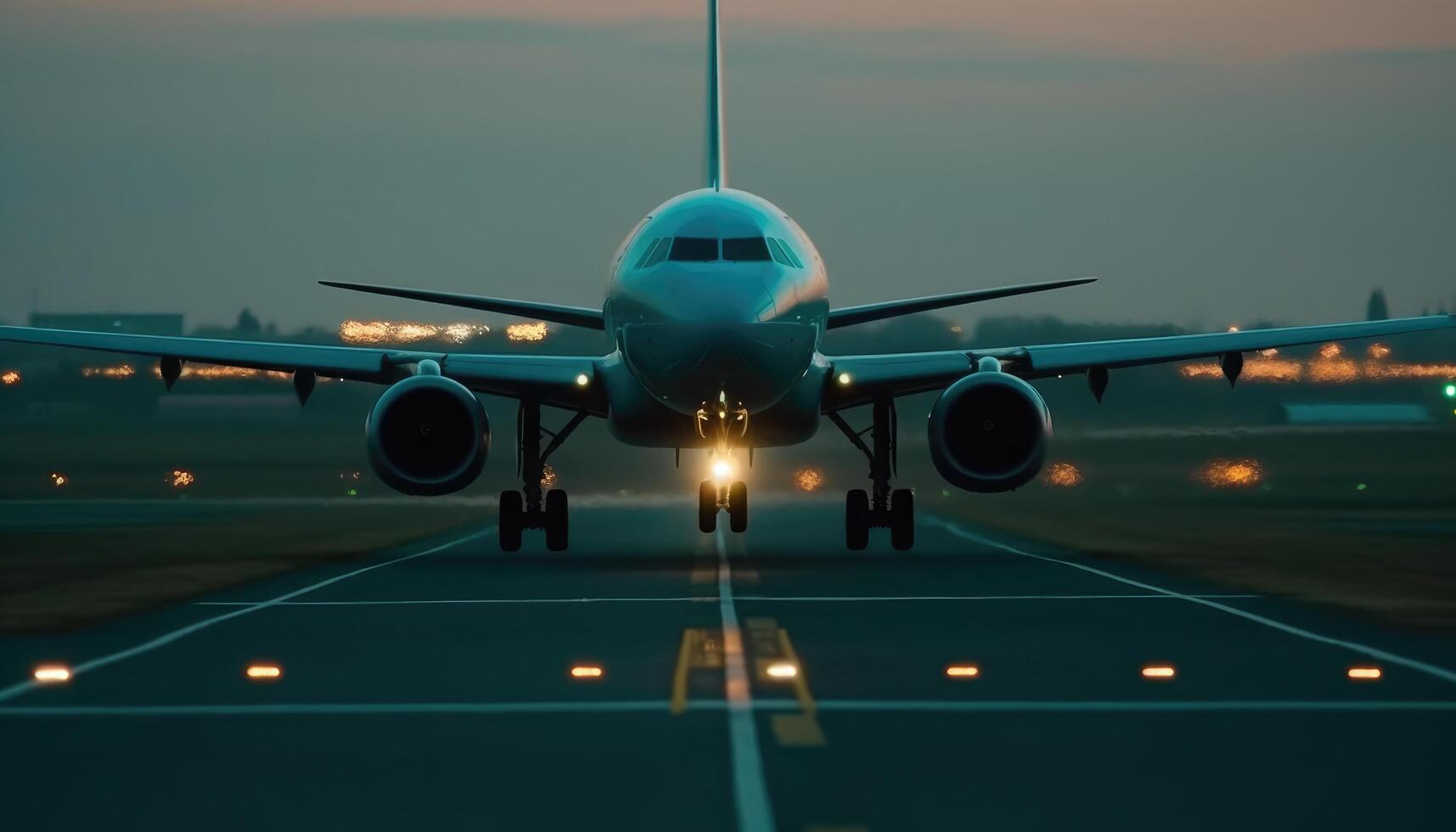 fechar-se tiro do a avião aterrissagem em a pista. generativo ai foto