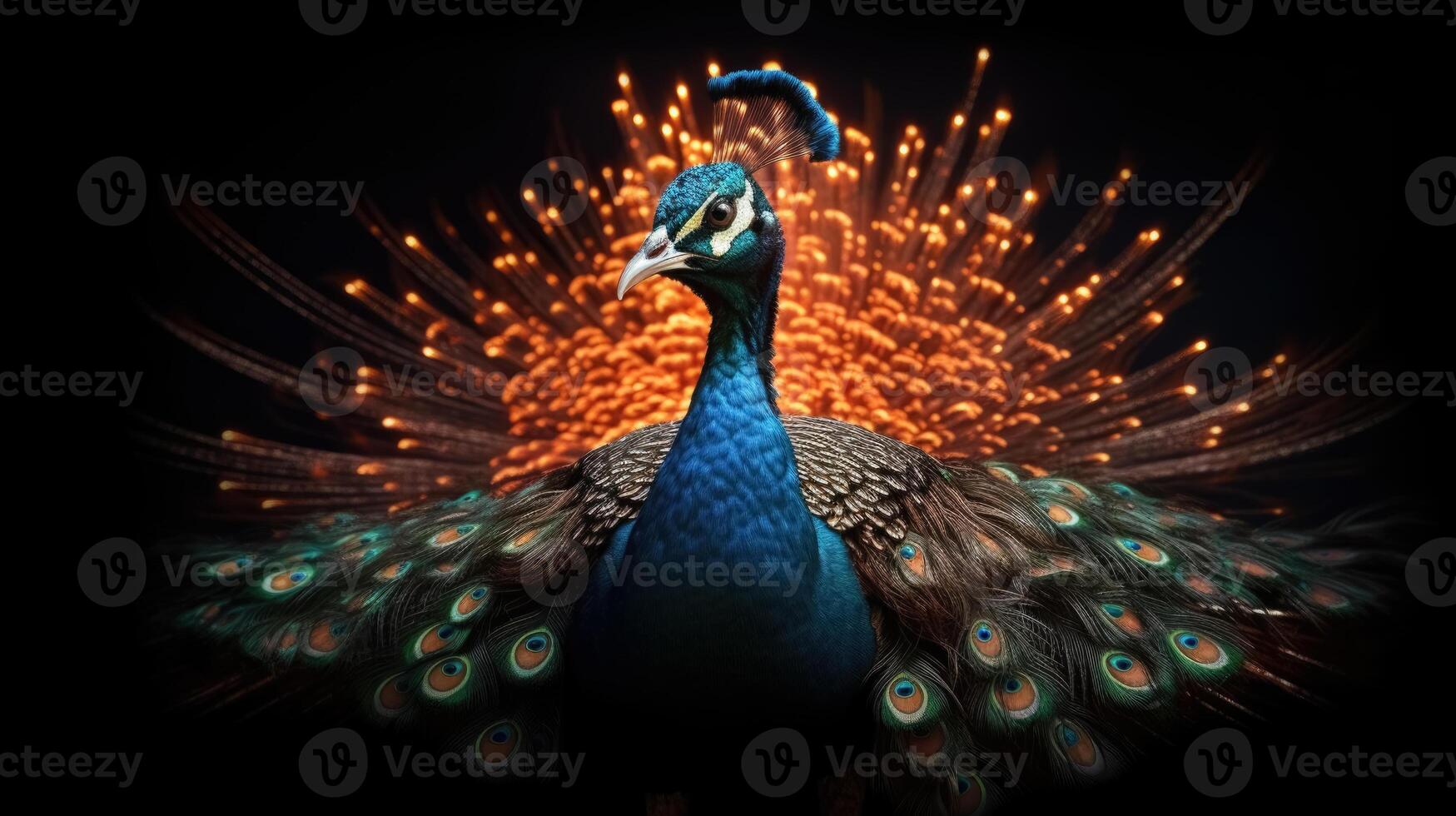 elegante colorida retrato do uma pavão às pôr do sol. ai gerado foto