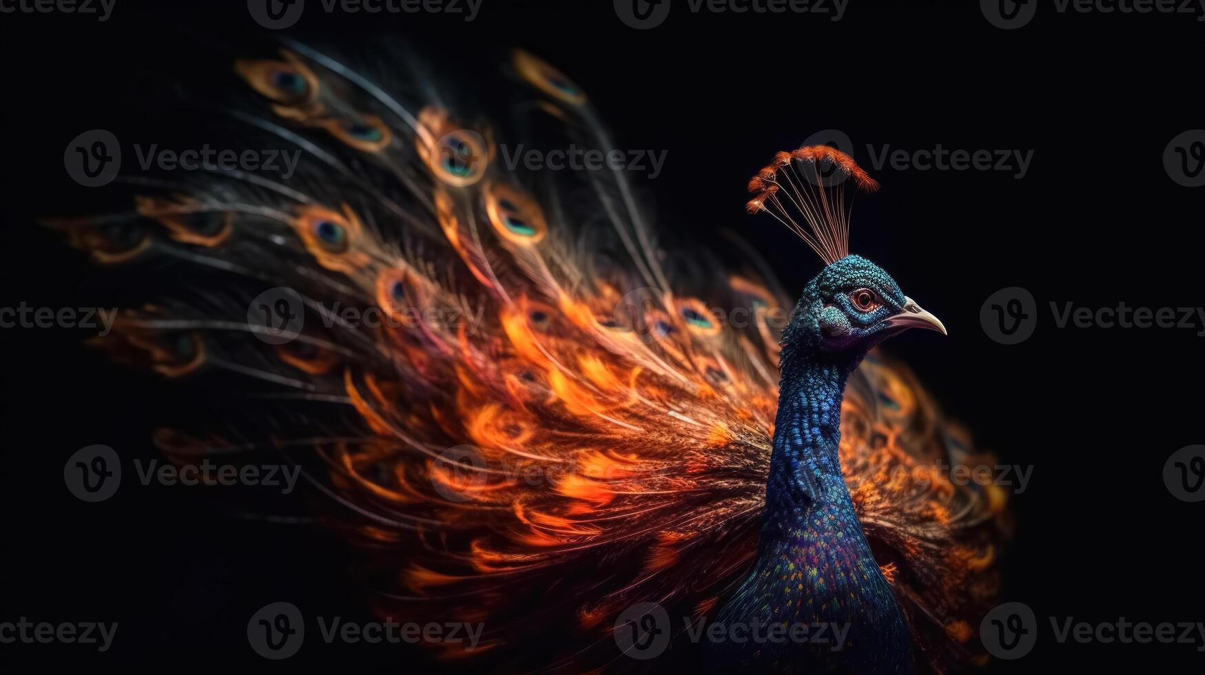 elegante colorida retrato do uma pavão às pôr do sol. ai gerado foto