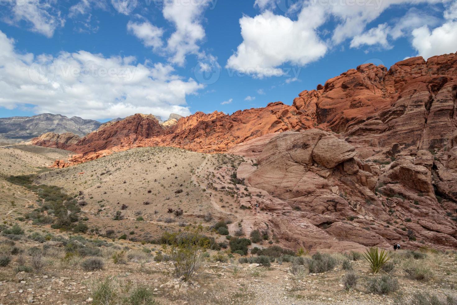 caminhada trilha através a vermelho pedras dentro a mojave deserto dentro las vegas, nevada foto