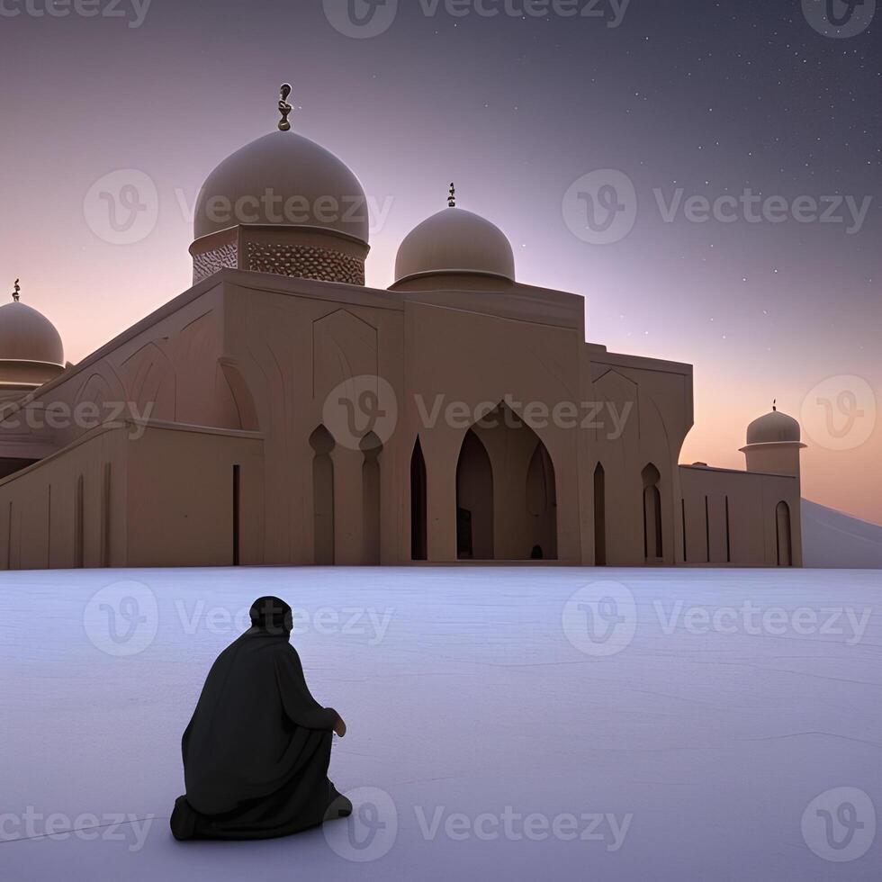 ai gerado islâmico Rezar mesquita árabe, eid Mubarak foto