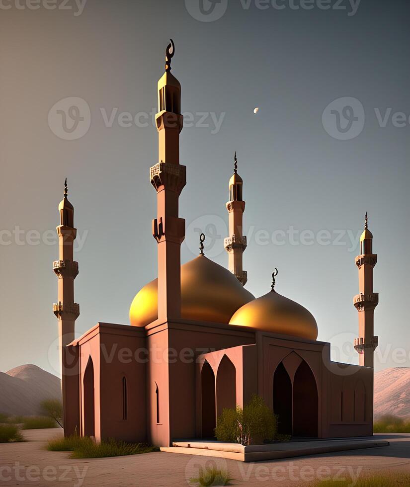 ai gerado islâmico Rezar mesquita árabe, eid Mubarak foto