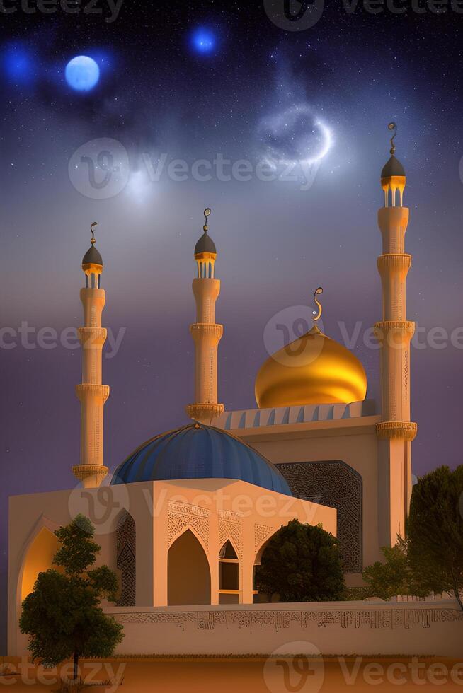 ai gerado islâmico Rezar mesquita árabe, eid Mubarak foto