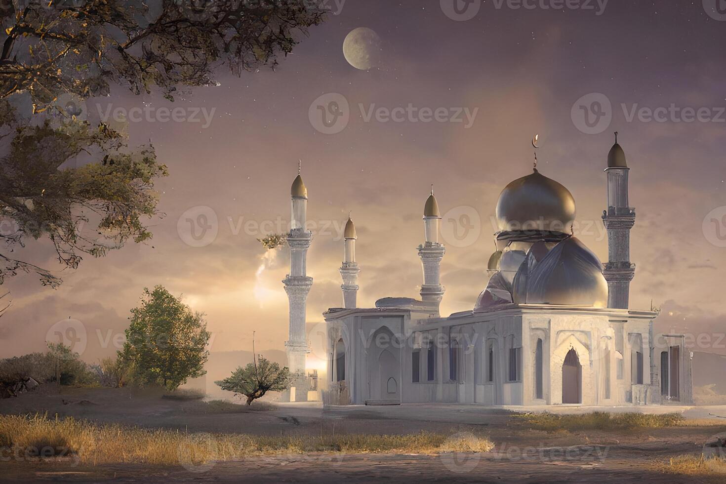 ai gerado islâmico Rezar mesquita árabe, eid Mubarak foto