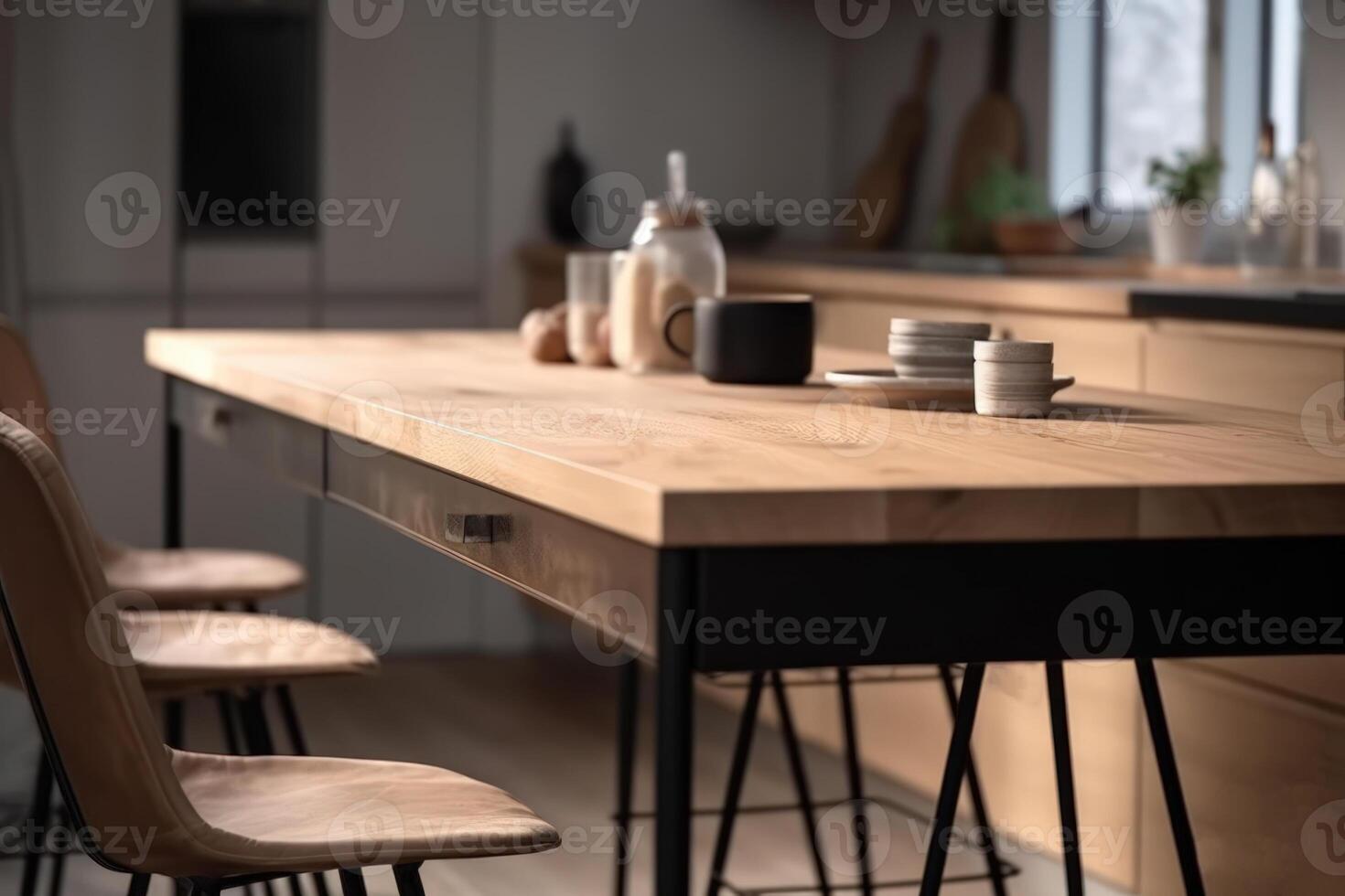 interior mobília cozinha de madeira mesa generativo ai foto
