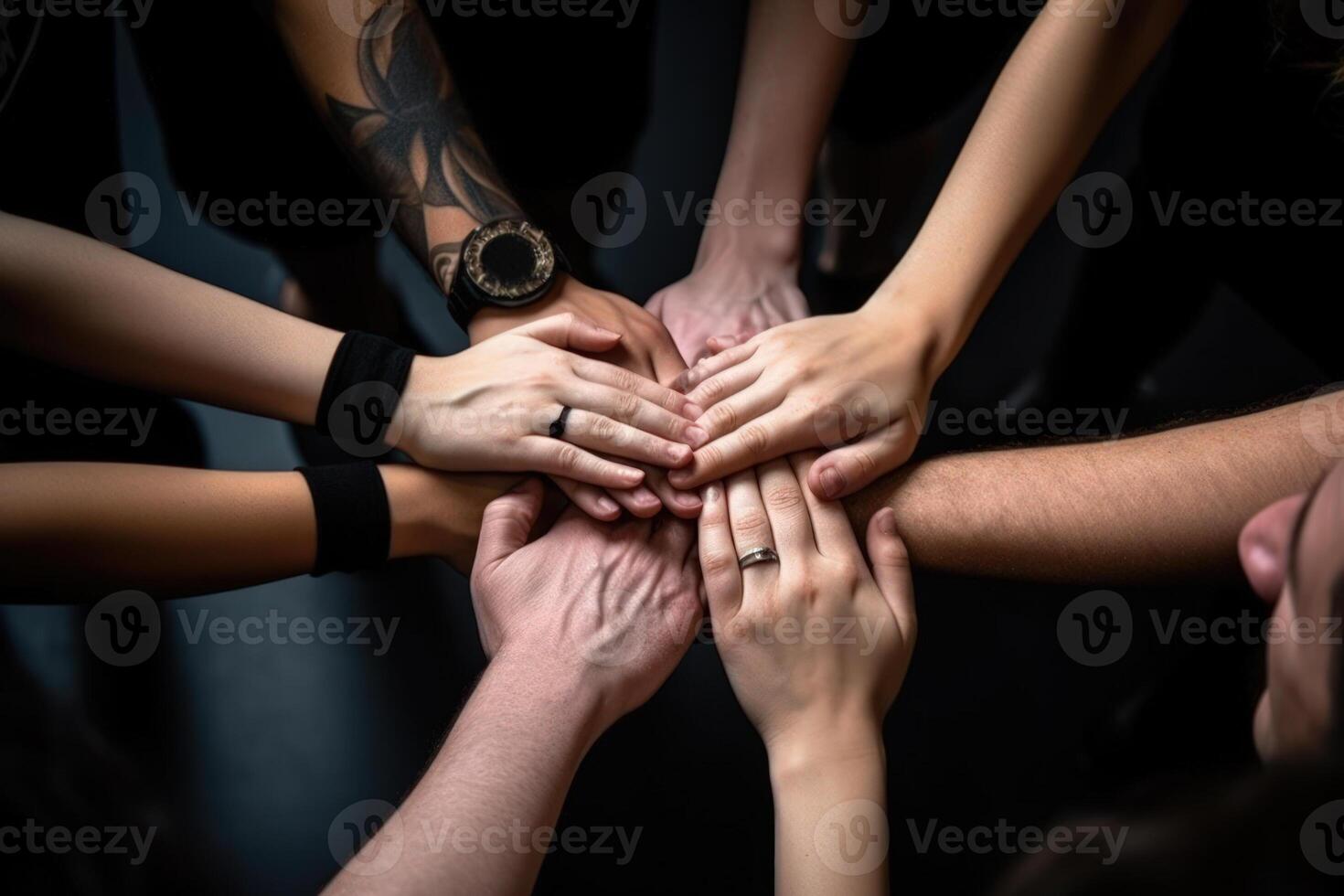 trabalhos equipe mãos Unidos generativo ai foto