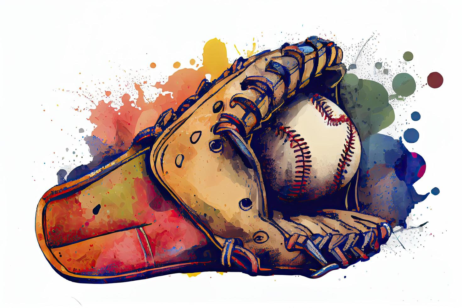beisebol luva com bola a partir de uma respingo do aquarela, mão desenhado esboço foto