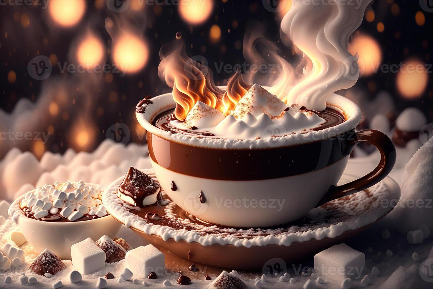 copo do quente chocolate com marshmallows de ai gerado foto