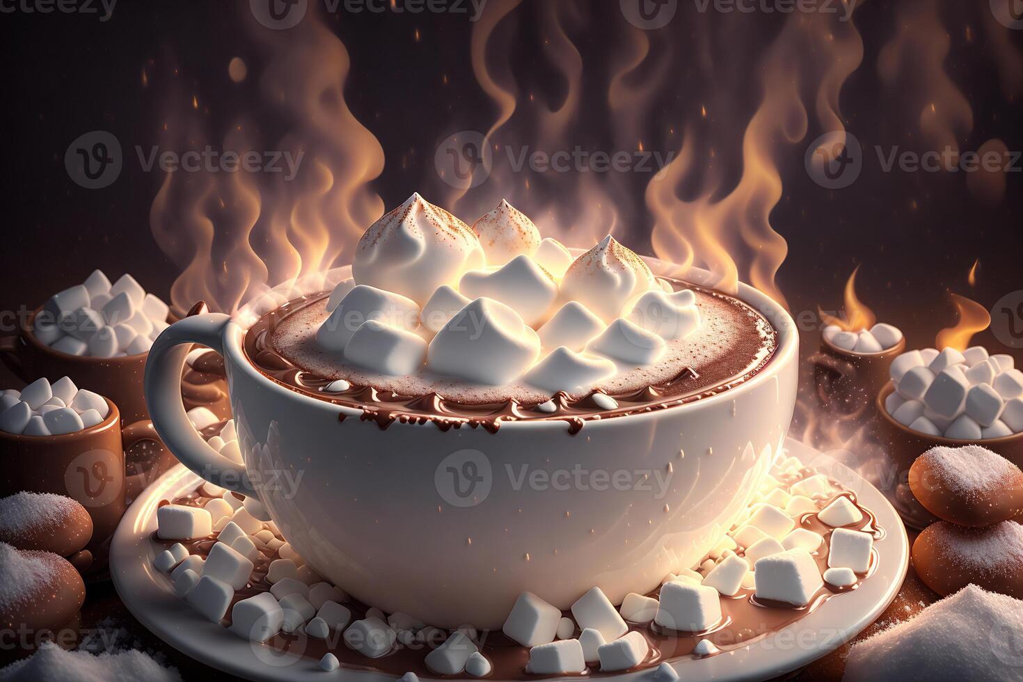 copo do quente chocolate com marshmallows de ai gerado foto