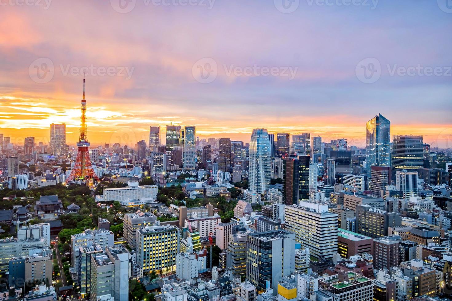 vista da cidade de Tóquio ao pôr do sol foto
