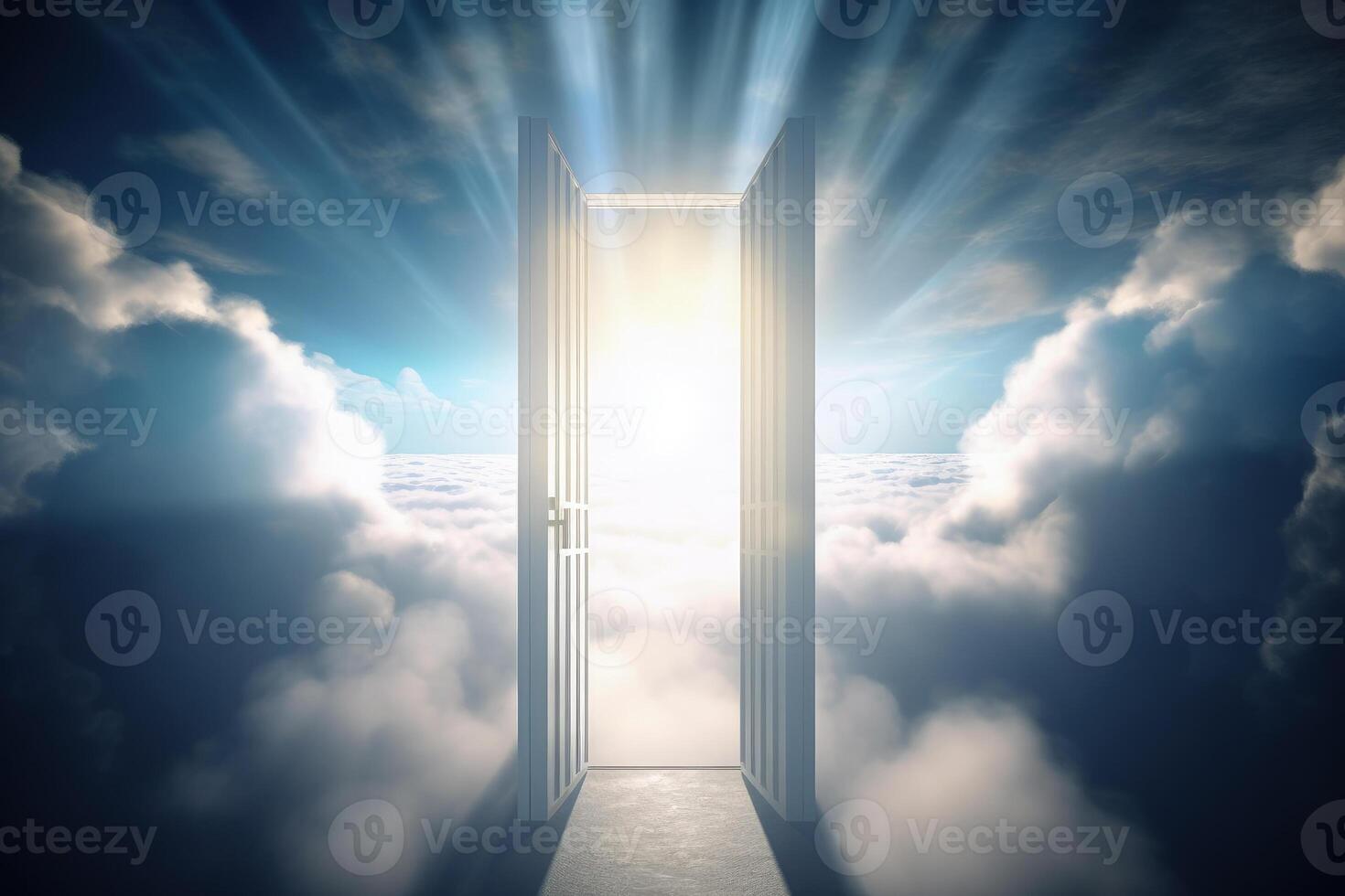 divino portas para céu dentro azul céu generativo ai foto
