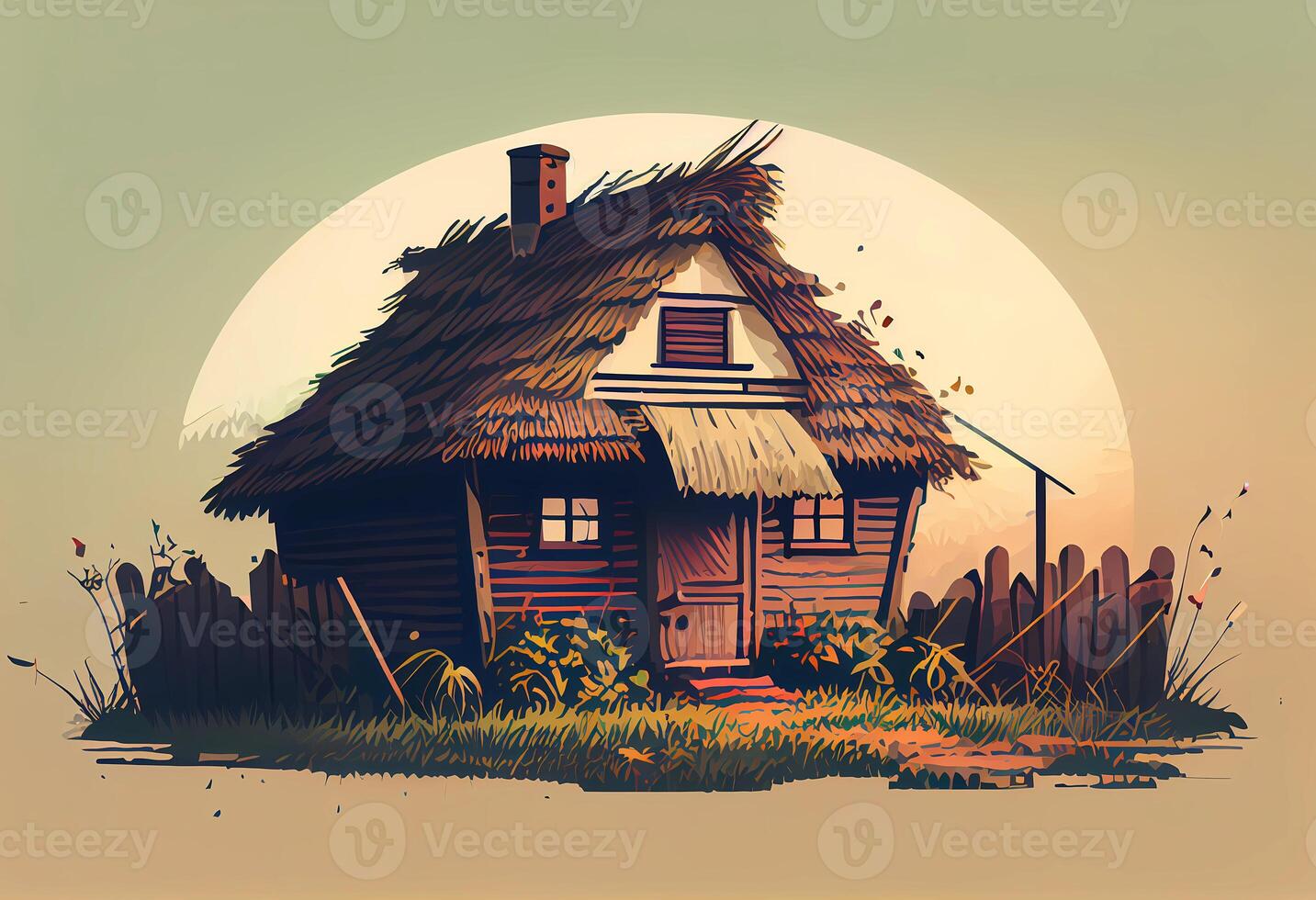 velho pequeno de madeira casa. ai gerado foto