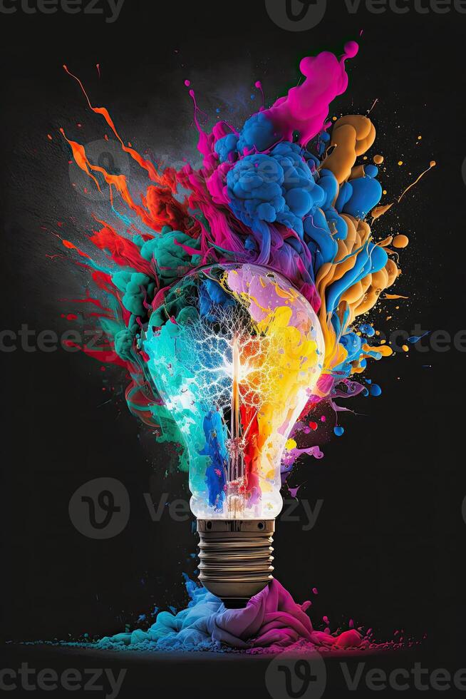 generativo ai ilustração do uma colorida lâmpada explosão foto